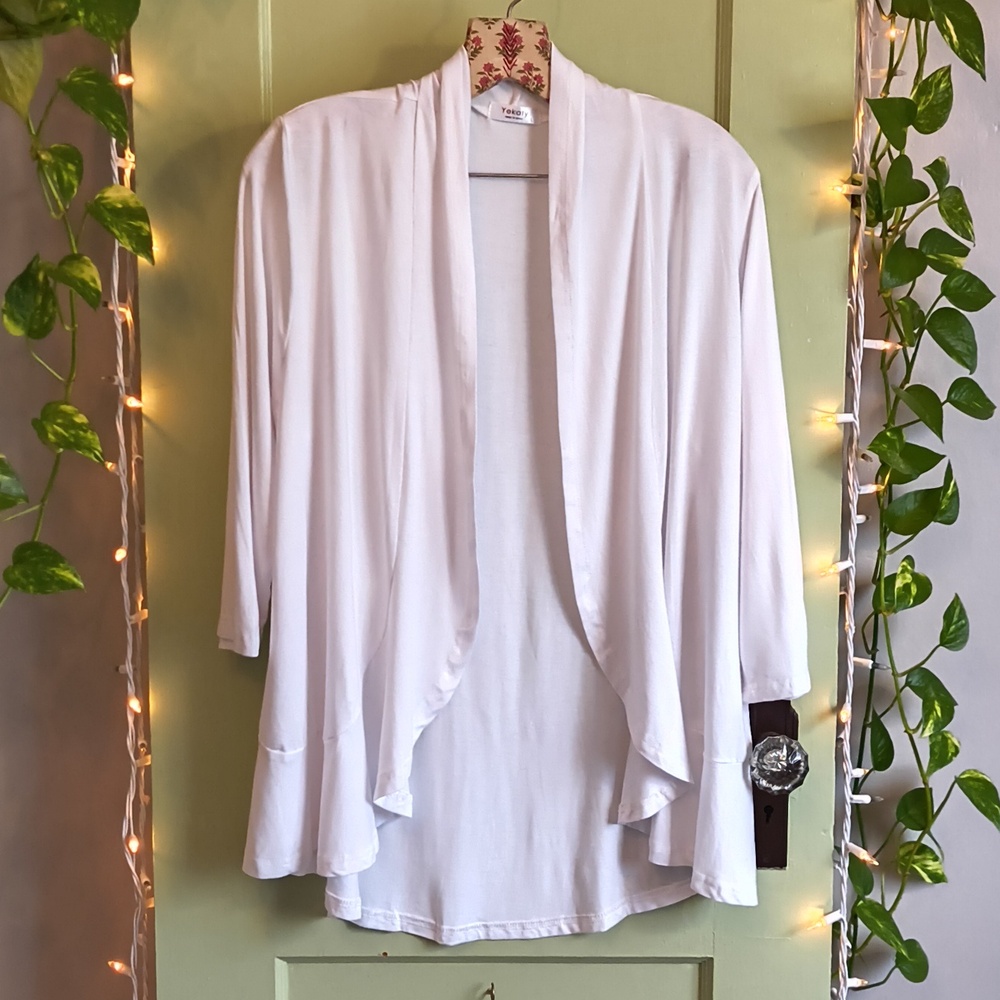 Women's Yekaty White VISCOSE Cardigan Semi Sleeve Layer L